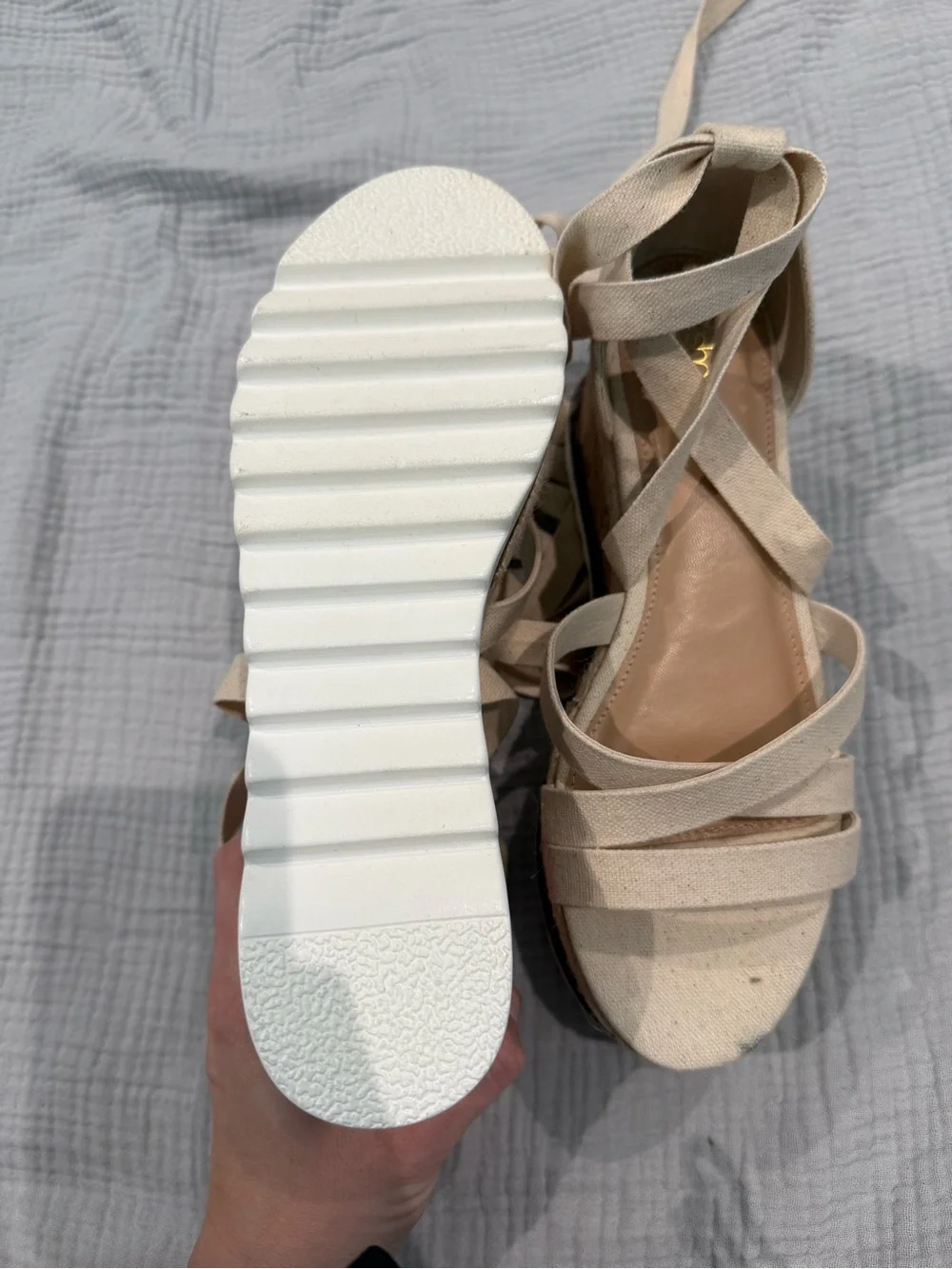 Shoedazzle Women's Cream Espadrille Platform Sandals with Lace-Up Straps